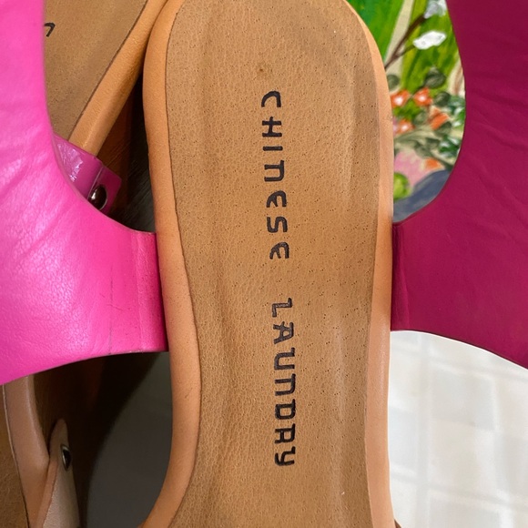 Chinese Laundry, Jungle Gym, Leather Platform Wedge Sandals, Pink/Tan, W Size 7 - Picture 14 of 16